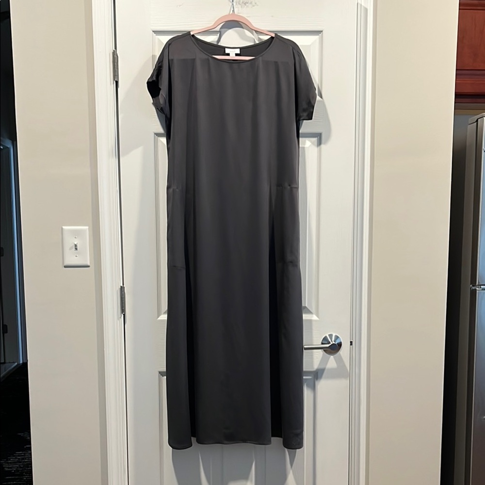 PURE JILL‎ Casual Gray Maxi Sheath Dress with Crew Neck And 2 Pockets Size S